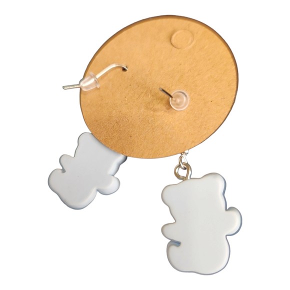 Blue Teddy Bear Earrings with Wire Hook - Picture 2 of 3